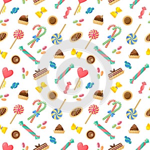 Seamless pattern with brown chocolate and caramel candies.