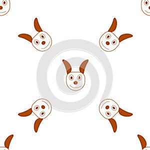 Seamless pattern with brown and white sketch of a dog head. Vector Illustration.