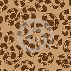 Seamless pattern of brown whorls curlicues