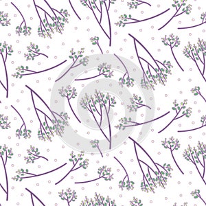 Seamless pattern, brunches with flowers and leaves