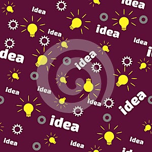 Seamless Pattern with Bulb, Gear and Word Idea.