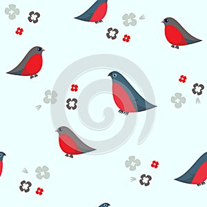 Seamless pattern with bullfinches.