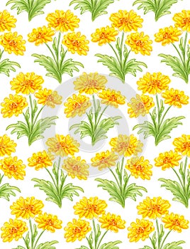 Seamless pattern with bunches of yellow flowers