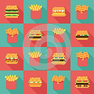 Seamless pattern burger fries, dynamic duo flat design