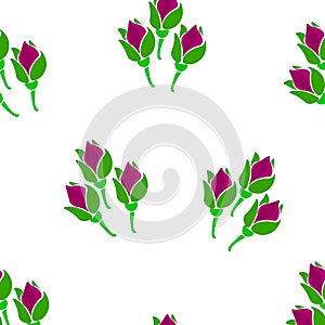 Seamless pattern burgundy roses buds bouquet on white background. Cute girls old fashioned simple floral print, vector eps 10