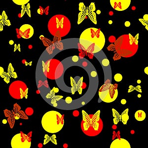 Seamless pattern with butterflies and circles.