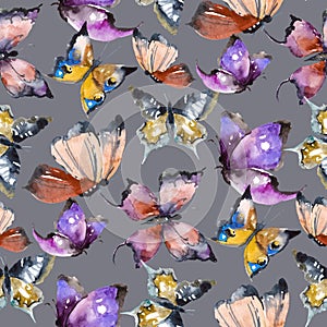 seamless pattern of butterflies collection of colorful butterflies for your design. Watercolor painting