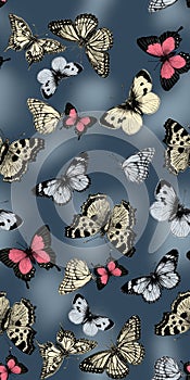 Seamless pattern with butterfly allover design with background
