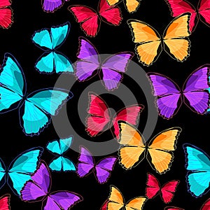 Seamless pattern the butterfly blue morpho monarch vector illust