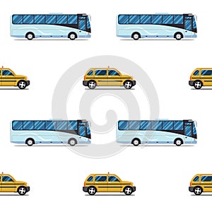 Seamless pattern of the cab and passenger bus.