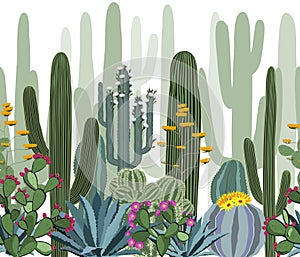 Seamless pattern with cactus, agave, and opuntia.