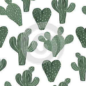 Seamless Pattern Cactuses hand-painted illustration on white background Exotic desert plant. Inroom plant for home decor