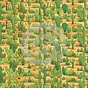 Seamless pattern with cactuses on a wooden background