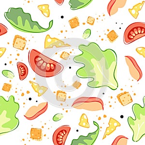 Seamless pattern of caesar salad ingredients