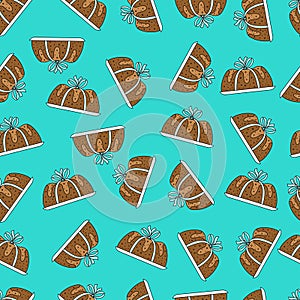 Seamless pattern cake in turquoise background