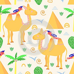 Seamless pattern with camel in Scandinavian style - vector illustration, eps