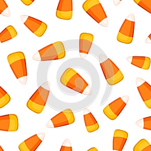 Seamless pattern with candy corns on a white background. Vector illustration.
