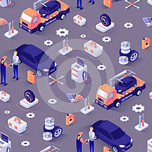 Seamless Pattern with Car Repair Service Concept