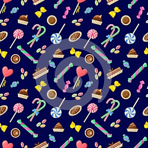 Seamless pattern with caramel and brown chocolate candies