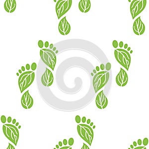 Seamless pattern of carbon footprint icons. CO2 ecological footprint symbols with green leaves. Greenhouse gas emission.