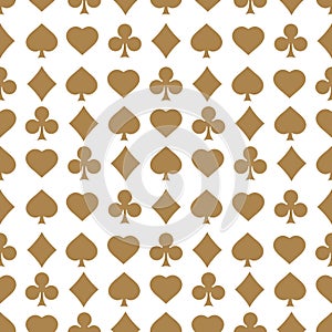 Seamless pattern with card suits. Endless background of hearts, diamonds, clubs, spades for design.