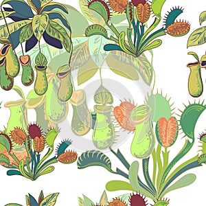 Seamless pattern with carnivores plants. Vector illustration.