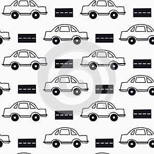 Seamless pattern with cars. Decorative background, funny  automobiles