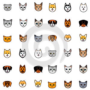 Seamless pattern with carton cats and dogs of different breeds