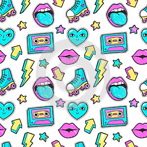 Seamless pattern in cartoon 80s-90s comic style.