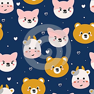 Seamless pattern cartoon animals for fabric print, kids wallpaper, gift wrapping paper
