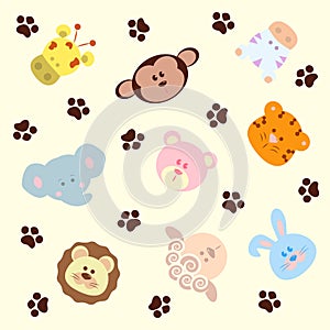 Seamless pattern cartoon animals, vector background