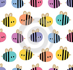 Seamless pattern with cartoon bees for design fabric, backgrounds, wrapping paper