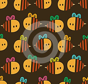 Seamless pattern with cartoon bees for design fabric, backgrounds, wrapping paper