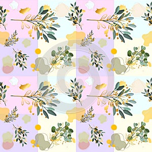 Seamless pattern, cartoon bouquet of golden leaves of good luck