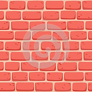Seamless pattern of cartoon brick wall in coral color.