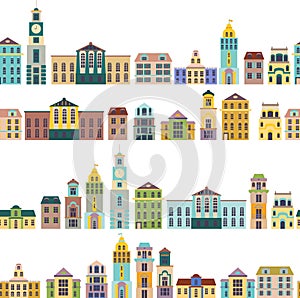 Seamless pattern with cartoon buildings