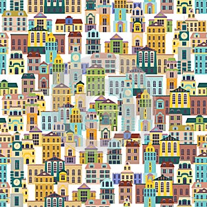 Seamless pattern with cartoon buildings