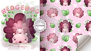 Seamless pattern cartoon character adorable hedgehog, pretty animal idea for print t-shirt, poster and kids envelope