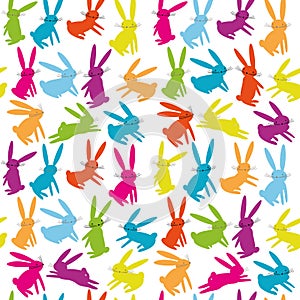 Seamless pattern with cartoon colorful bright hares. Animal pattern. photo