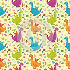 Seamless pattern, cartoon colorful Dragons