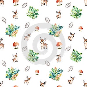 Seamless pattern cartoon cute deer,nature design for print and background