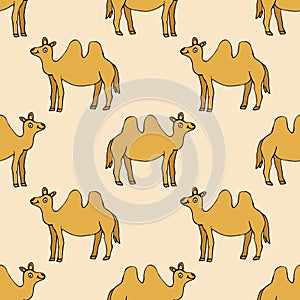 Seamless pattern with cartoon doodle happy camel.