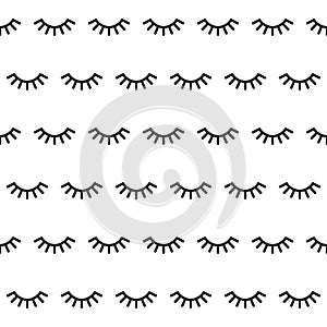 Seamless pattern with cartoon eyelashes. Closed woman eyes on white background. Cute design. Vector photo