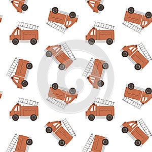 seamless pattern with cartoon fire engines. Colorful illustration flat style for kids.