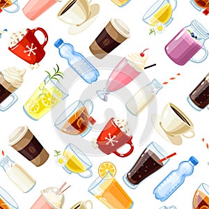 Seamless pattern with cartoon food: non-alcoholic beverages