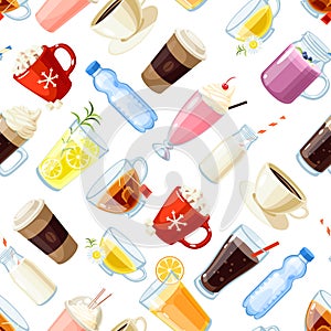 Seamless pattern with cartoon food: non-alcoholic beverages photo