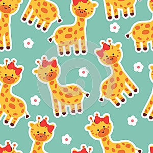 seamless pattern cartoon giraffe and flowers