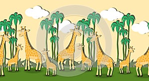 Seamless pattern with cartoon giraffes photo