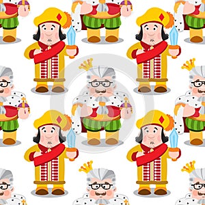 Seamless pattern with cartoon king and prince