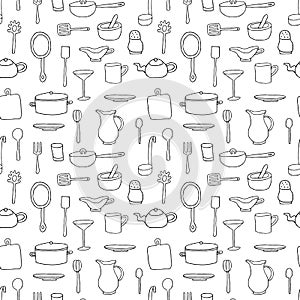 Seamless pattern with cartoon kitchen tools